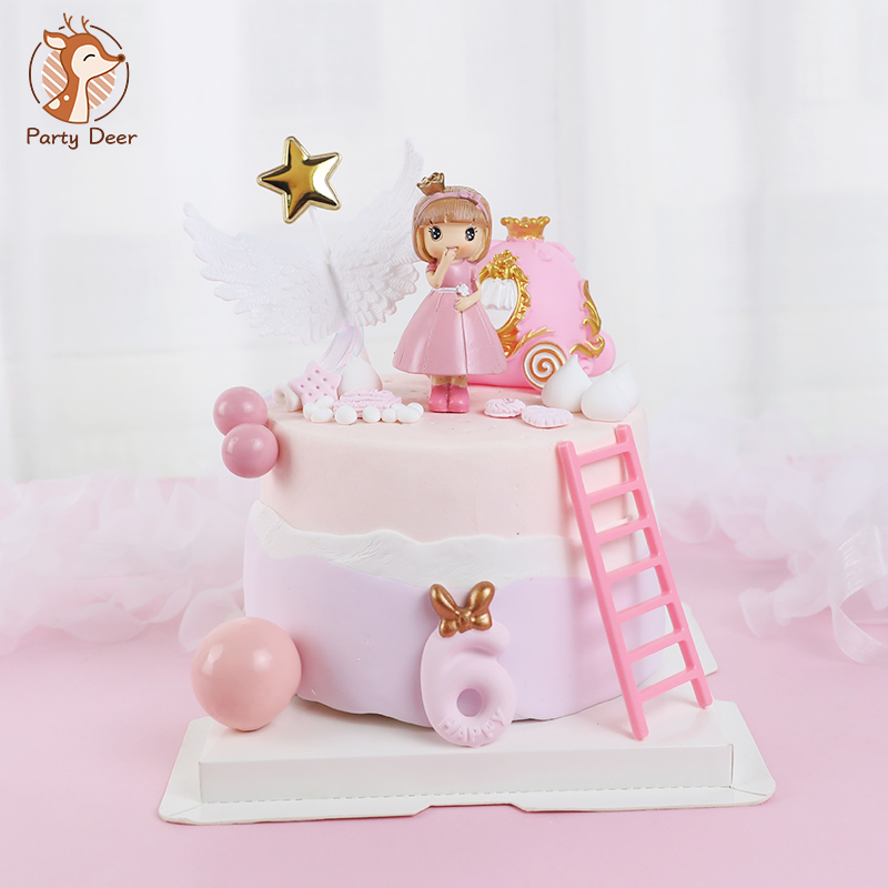 Resin Art Alphabet - ピンク城ガールボウプリンセスパンプキン車の女の子のハッピーバースデーケーキトッパー子供パーティー用品ピンク愛のギフト