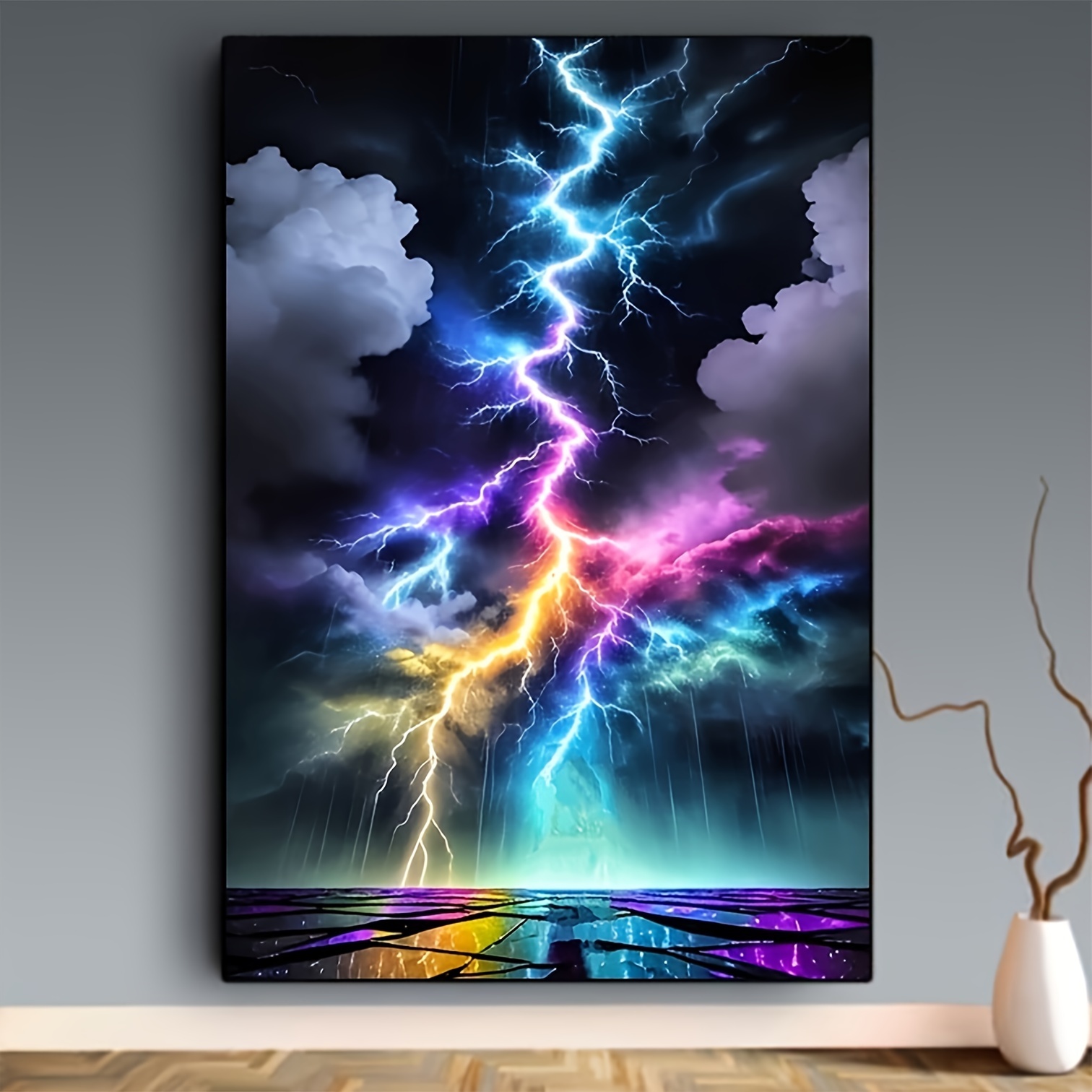 Resin Art Wallpaper - DIYダイヤモンドペイント、カラフルな稲妻模様、全面ラウンドダイヤモンド、家庭用壁飾り、モザイクダイヤモンド刺繍