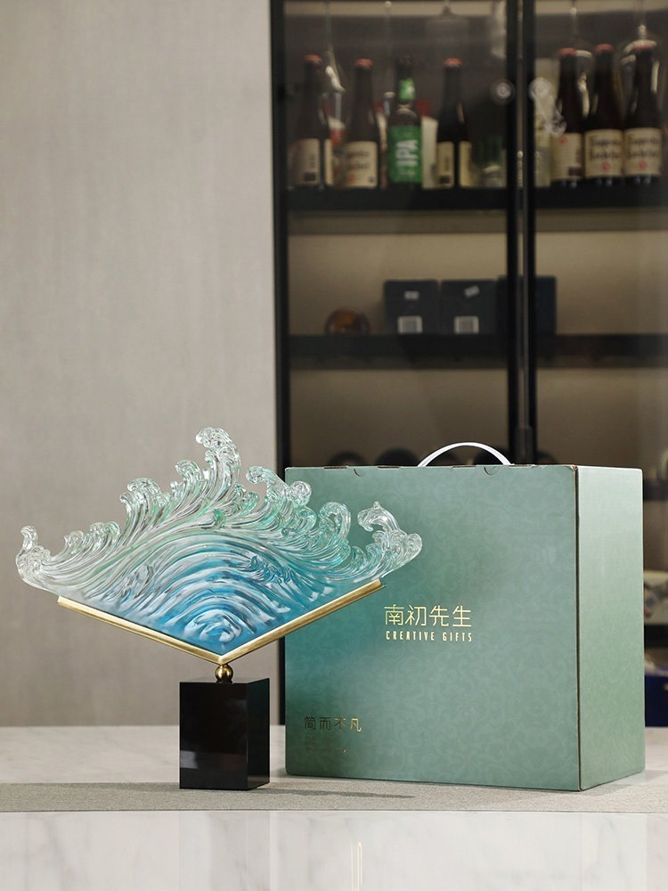 透明なグラデーションの海波レジン彫刻フィギュア モダンアート - Resin Art Wedding Gift のレビューと価格