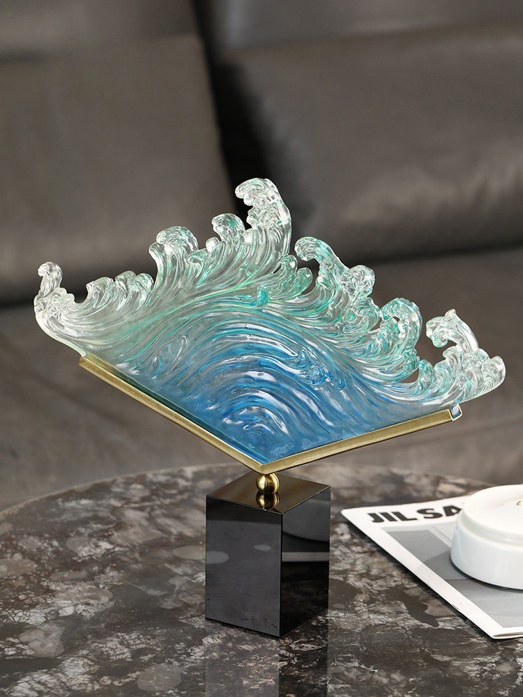 透明なグラデーションの海波レジン彫刻フィギュア モダンアート - Resin Art Wedding Gift のレビューと価格